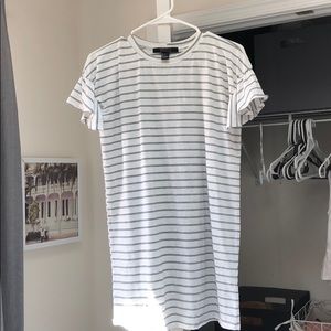 Striped t shirt dress with ruffles on the sleeves